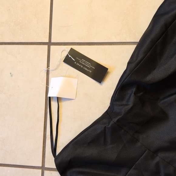 NWT Alfred Sung Bow One-Shoulder Satin Trumpet Gown Black Size 10 - Picture 5 of 14